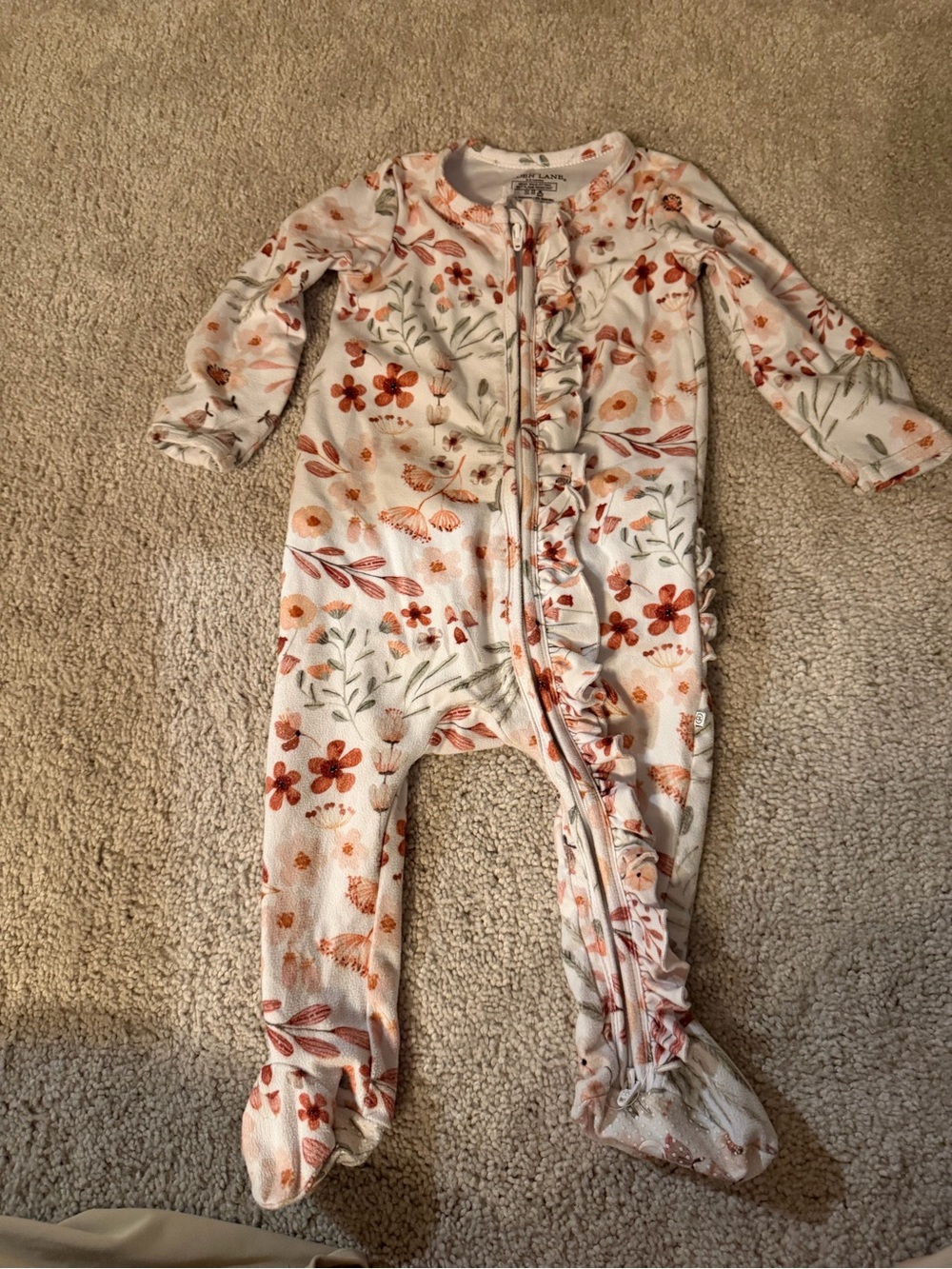 Caden Lane Cream Floral Footed One-Piece with Rust & Sage Accents
